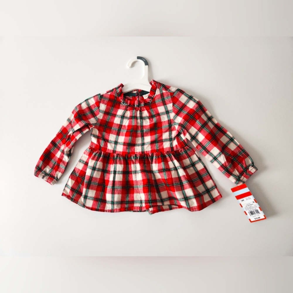NWT Cat & Jack Christmas Holiday Baby Girl Shirt 18 Mon Beautiful‎ Red Plaid
